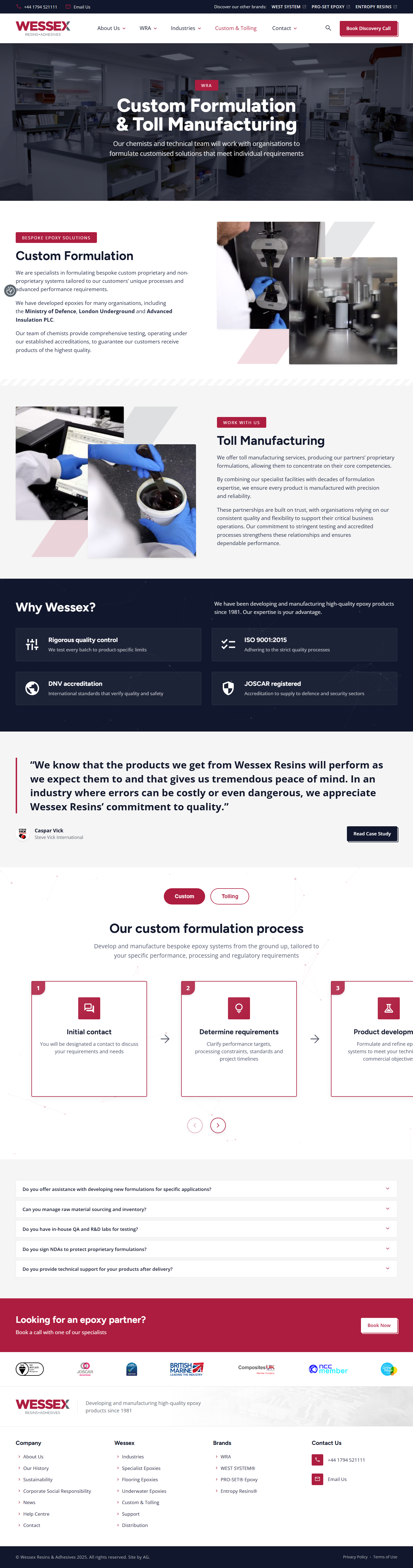 Custom formulation and toll manufacturing page