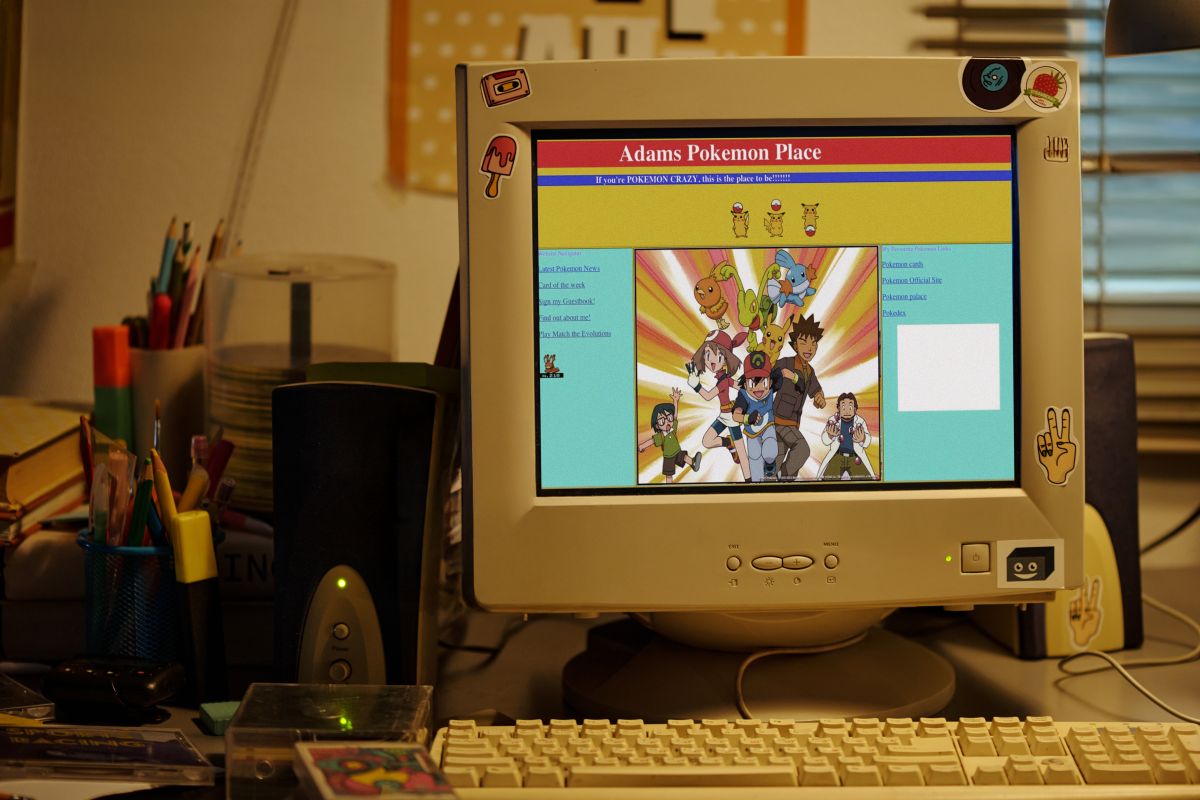Old CRT monitor displaying Adams Pokemon Place, my first website