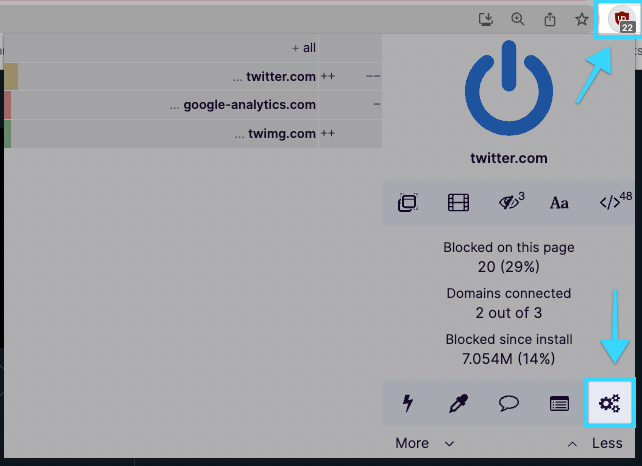 Screenshot showing the uBlock interface